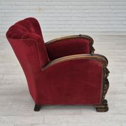 1950s, Danish armchair with footstool, furniture velour, ash wood.