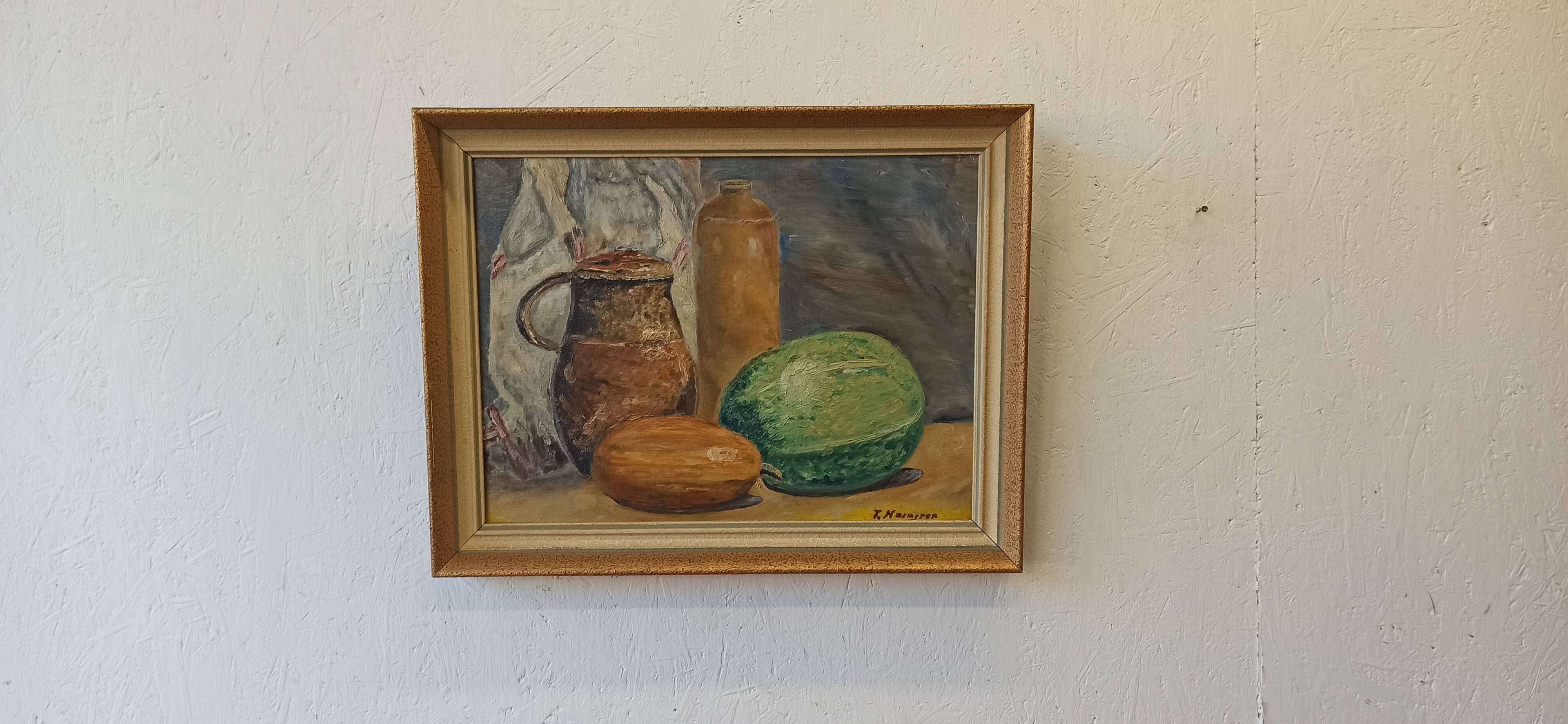 Vintage oil painting on plate "Still life".