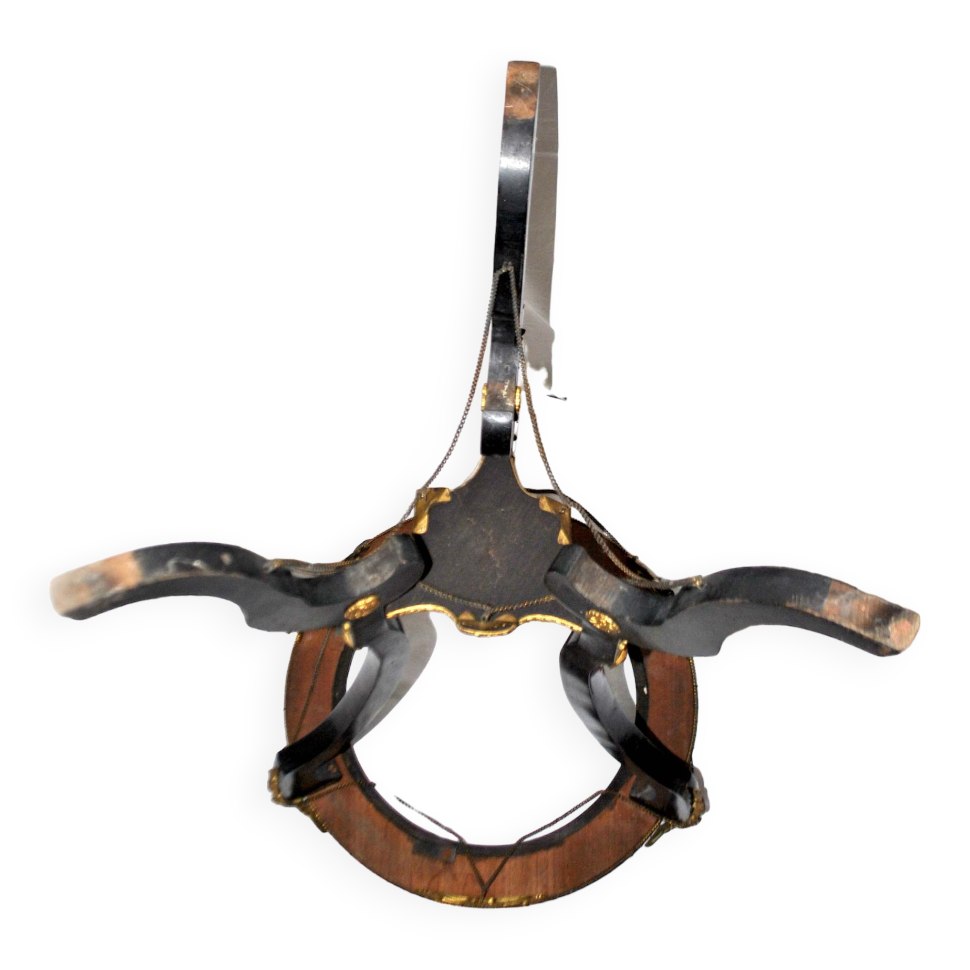 Napoleon III Gueridon Table blackened wood and gilded bronze swan - Mother-of-pearl marquetry top 19th century.