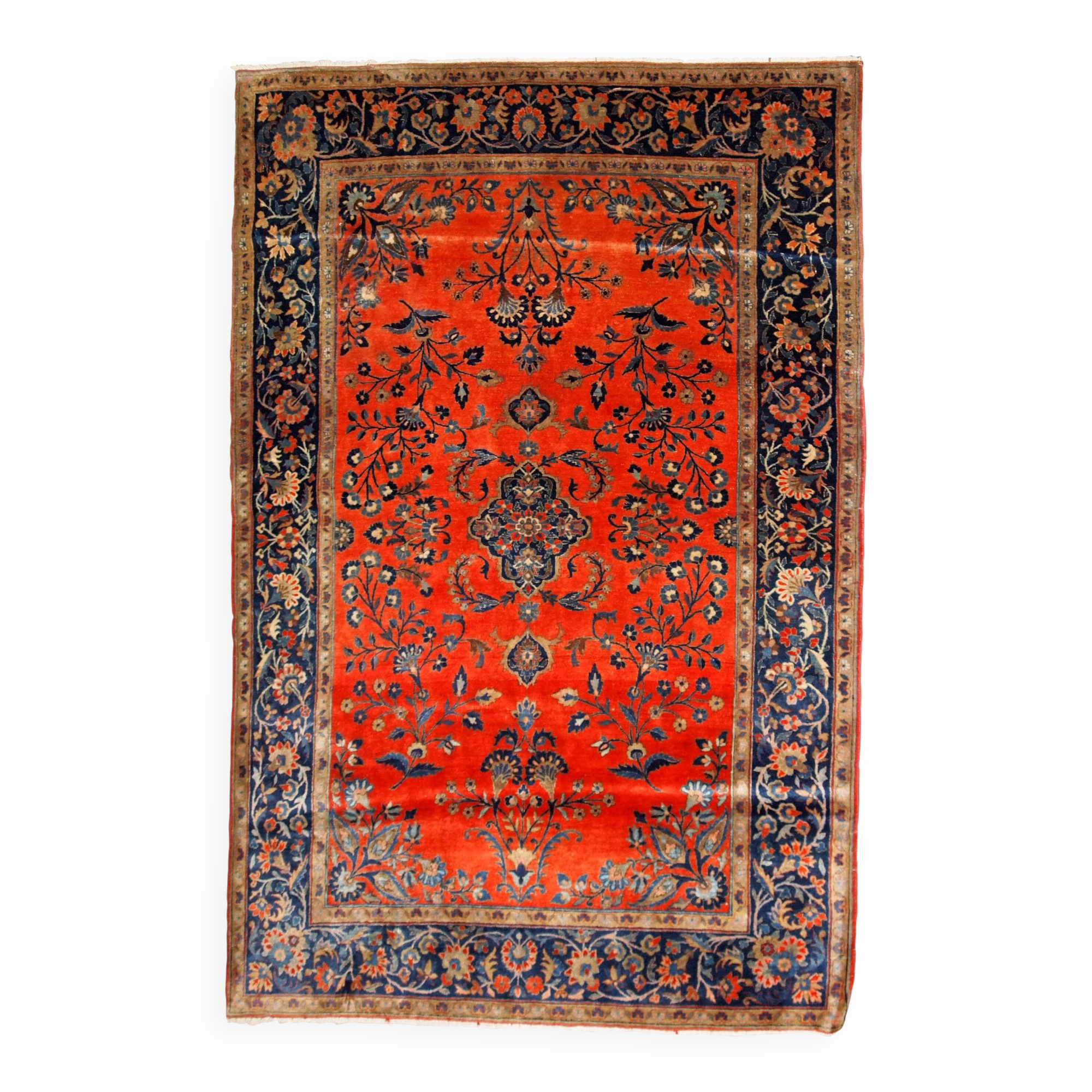 Handmade antique Persian Sarouk rug 4' x 6.4' (122cm x 195cm) 1920s - 1B785