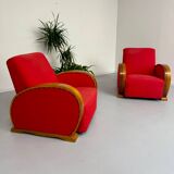 2 anciens fauteuils club art déco années 30 structure bois courbé