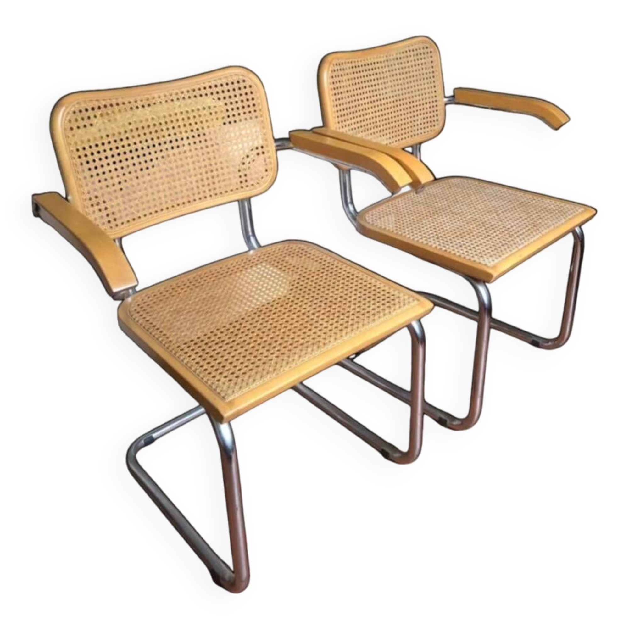 Pairs of Cesca B64 armchairs with armrests by Marcel Breuer