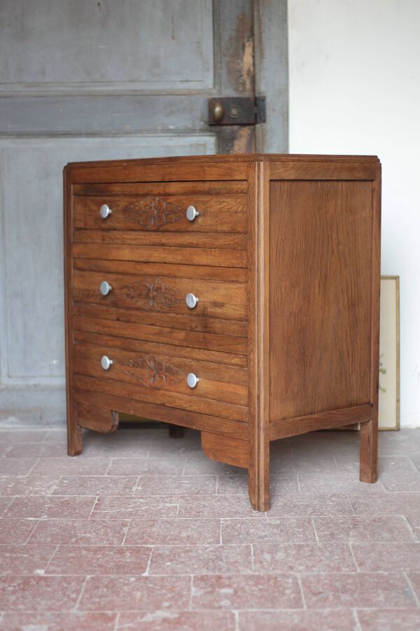 Commode bois 3 tiroirs, meuble de rangement, meuble ancien, art déco