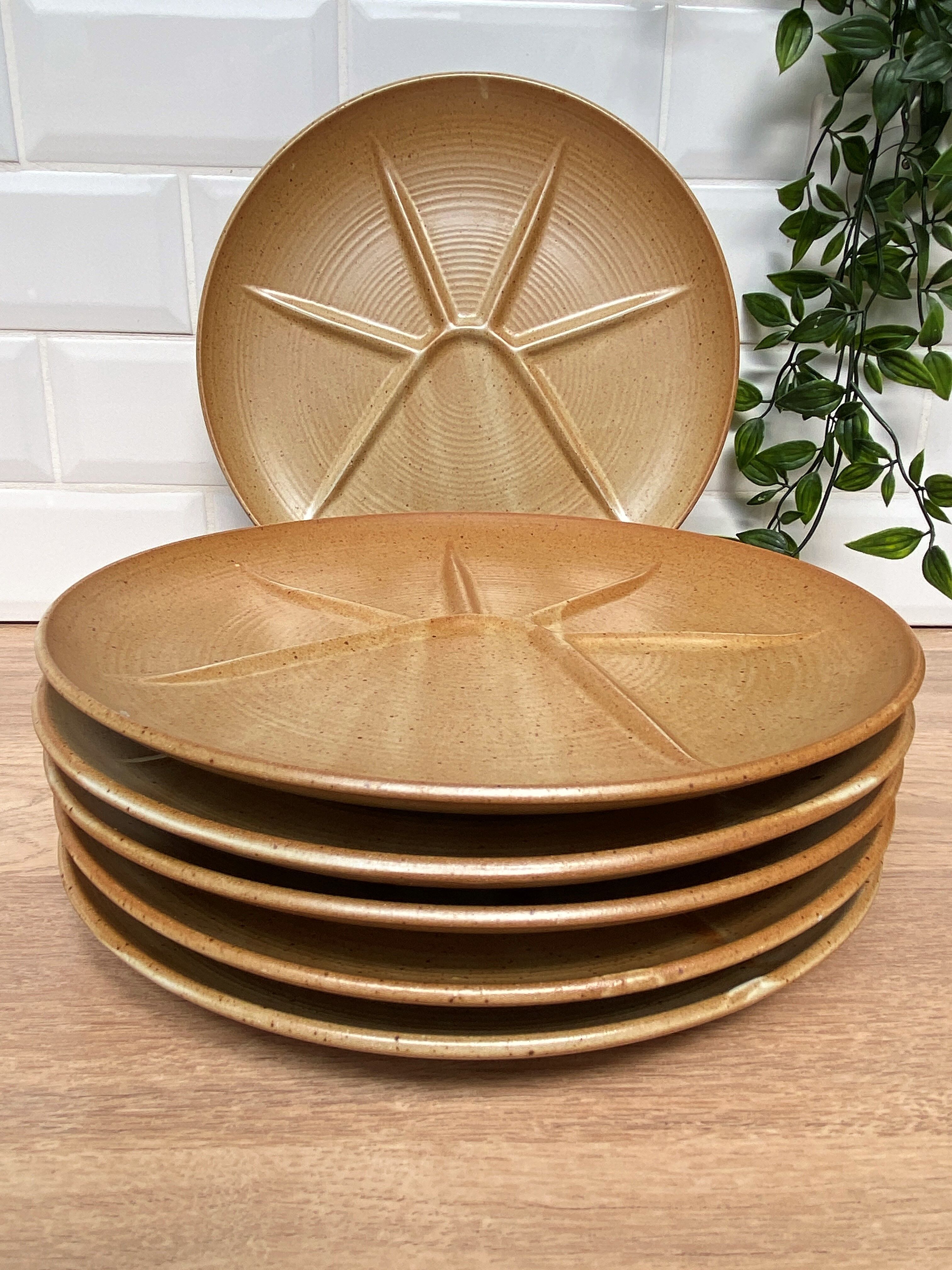 Set of 6 CNP Village stoneware fondue plates