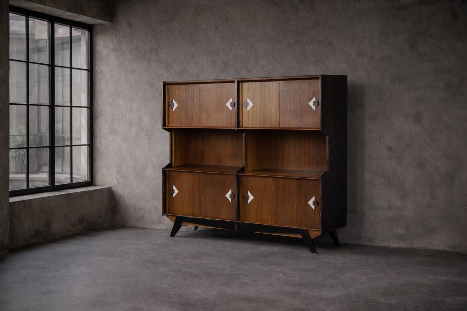 Vintage Mid-Century Danish Modern Teak Sideboard with Hand-Painted Pattern