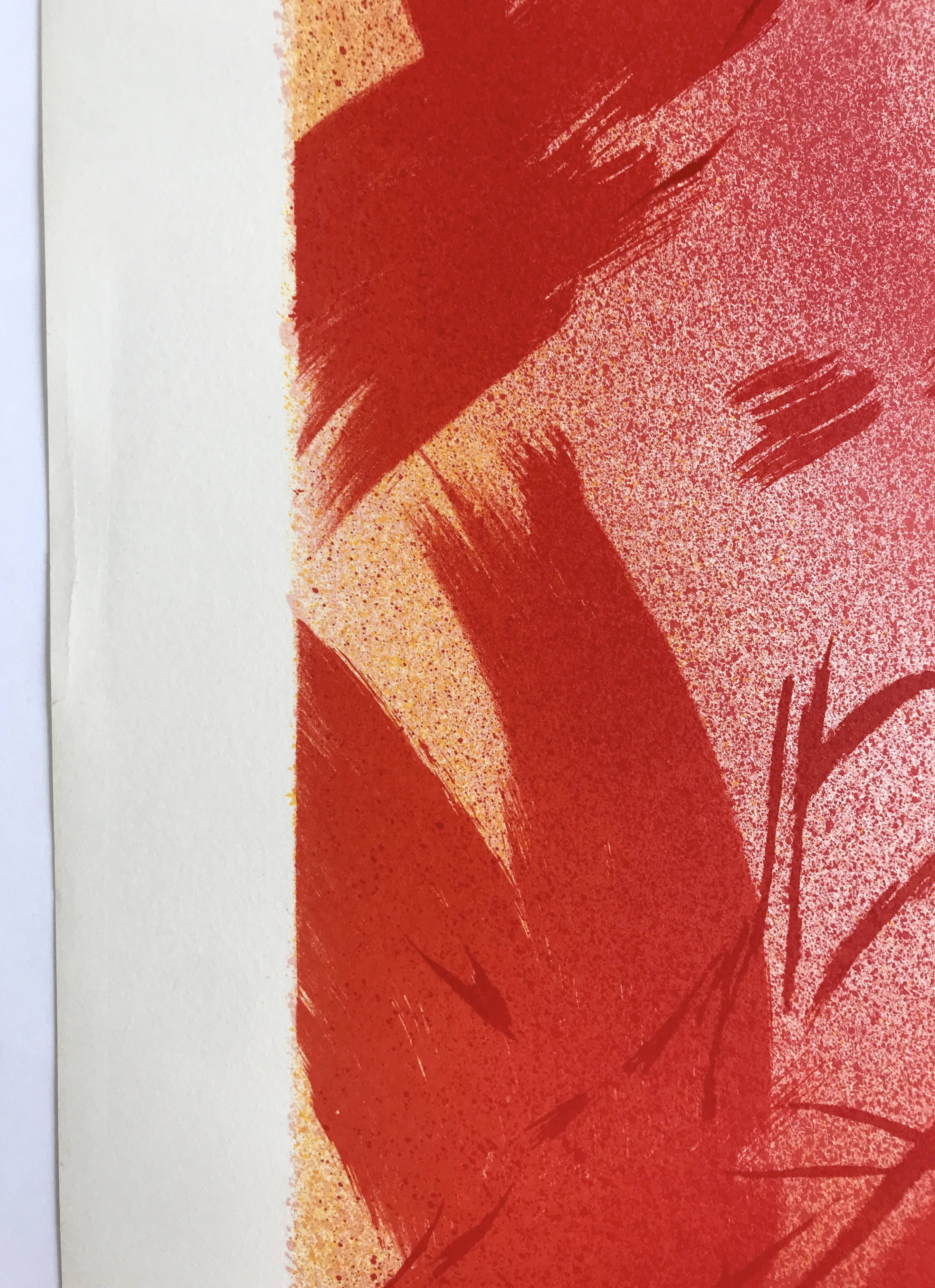 Jean bazaine, monograph in red, 1975. original lithograph