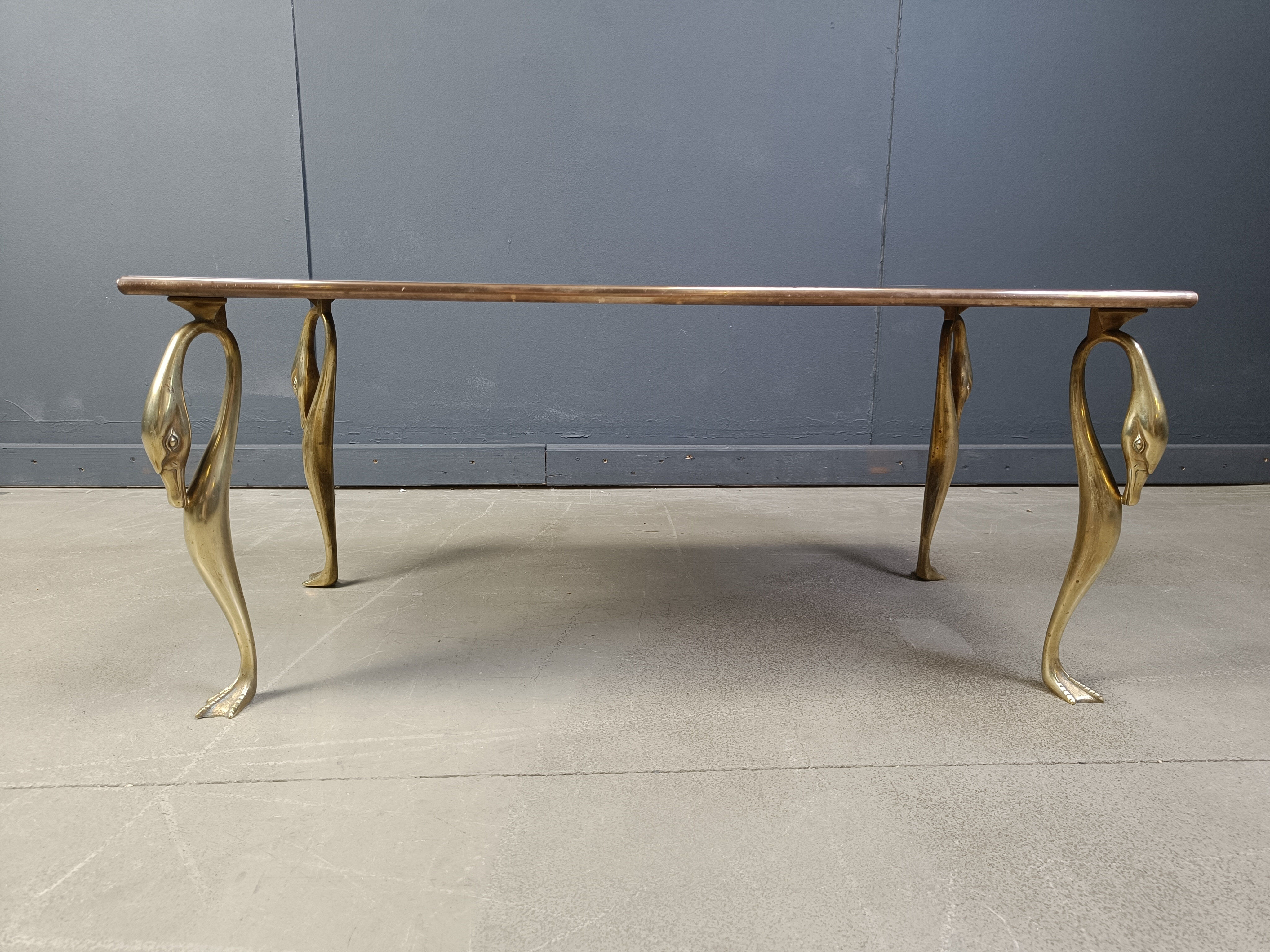 Vintage brass swan coffee table, 1970s