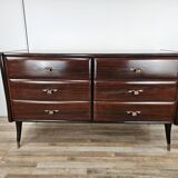 Art Decò chest of drawers in mahogany with burgundy glass