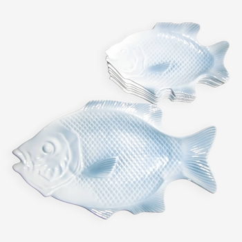 Lot de 6 assiettes poisson et le plateau poisson assorti