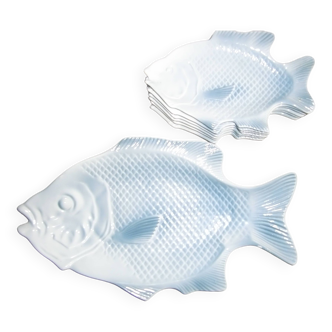 Set of 6 fish plates and matching fish platter