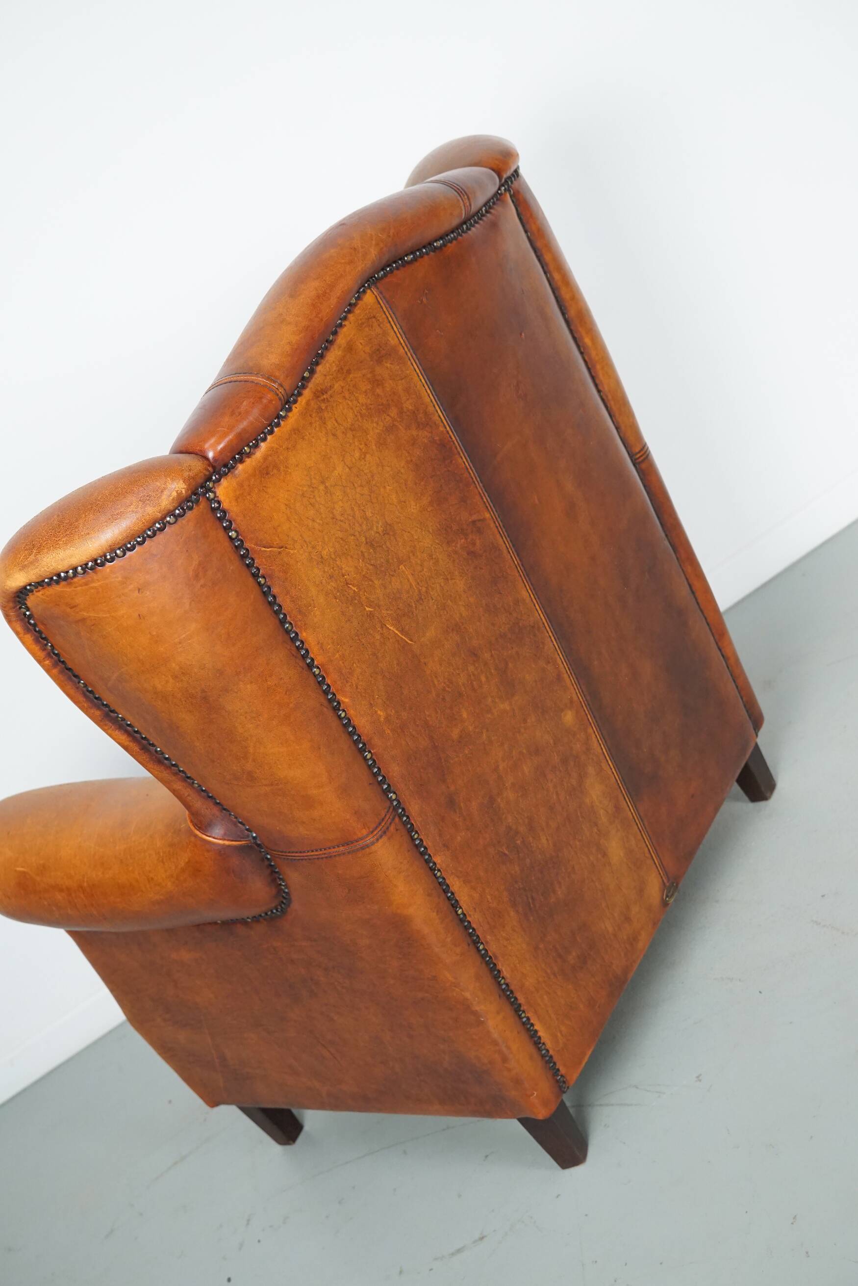 Fauteuil club vintage en cuir couleur cognac hollandais