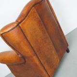 Fauteuil club vintage en cuir couleur cognac hollandais