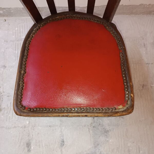 Chaise Baumann avec assise en cuir rouge