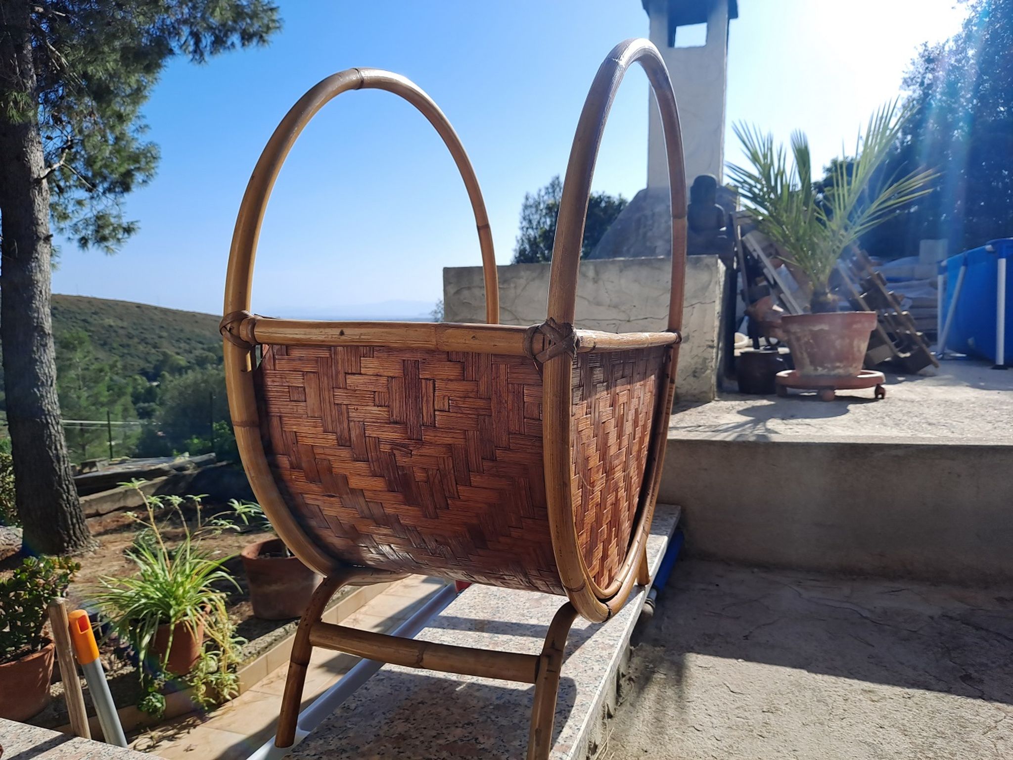 Large vintage rattan/bamboo magazine  rack Italian