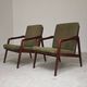 Pair of wooden armchairs Uluv green fabric 1960
