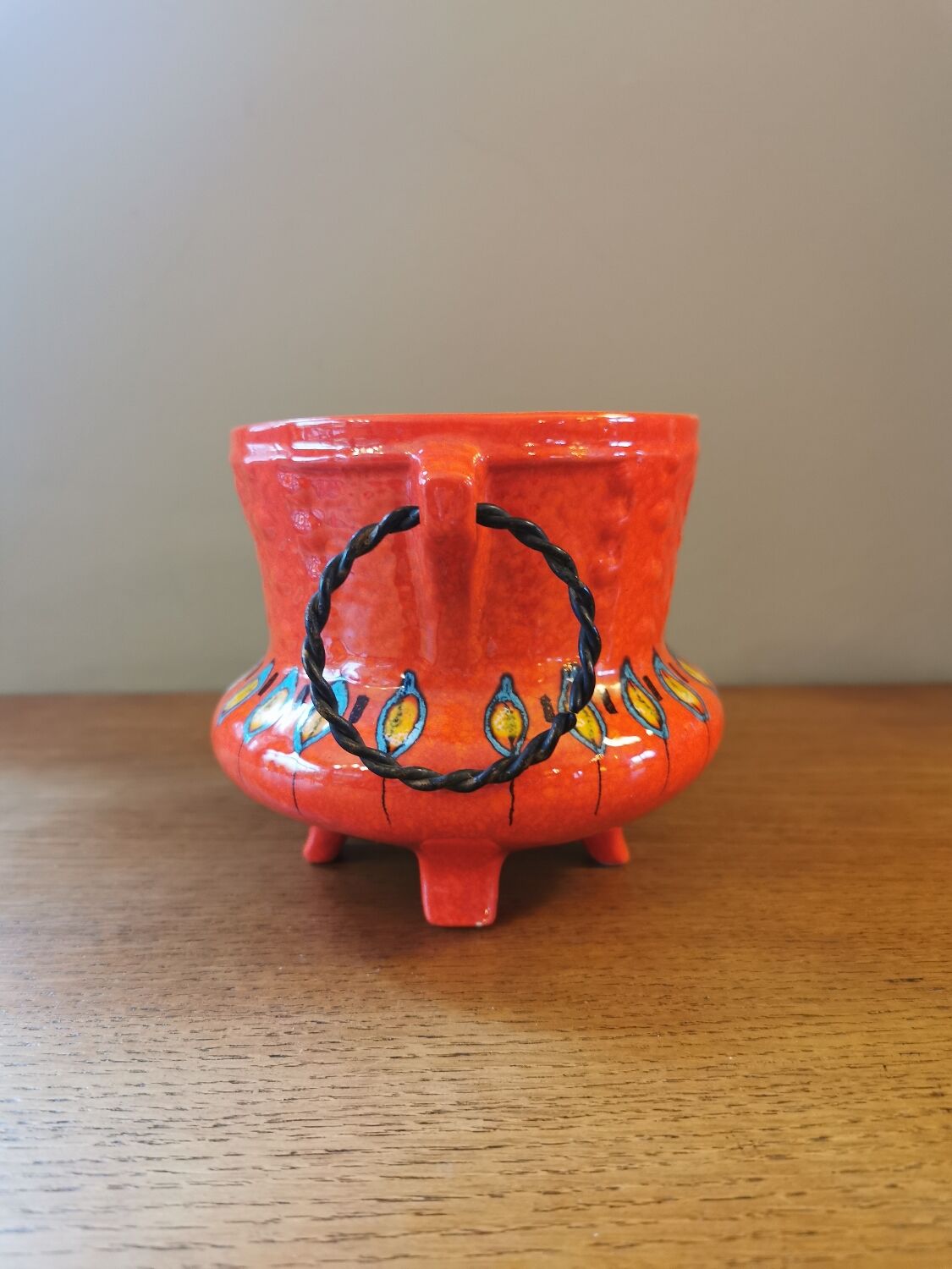 Vintage red ceramic pot cache 70s