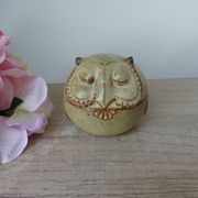 Vintage Japanese pottery owl sugar bowl 1970, zoomorphic owl sugar box