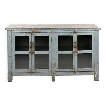 Glazed sideboard in patinated solid wood