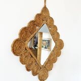 Vintage 1960s braided raffia mirror