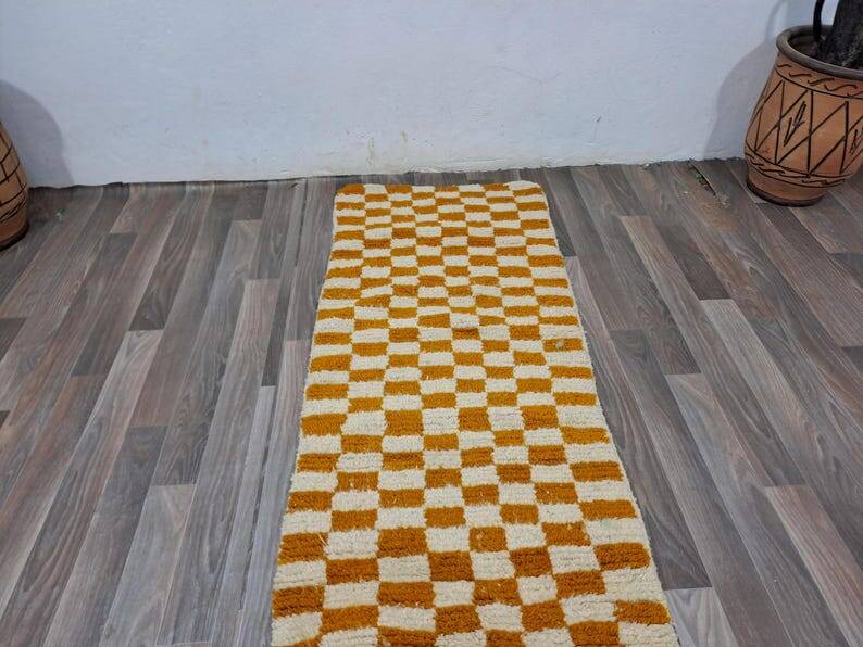 Handmade pure wool runner rug, size 75/300 cm.