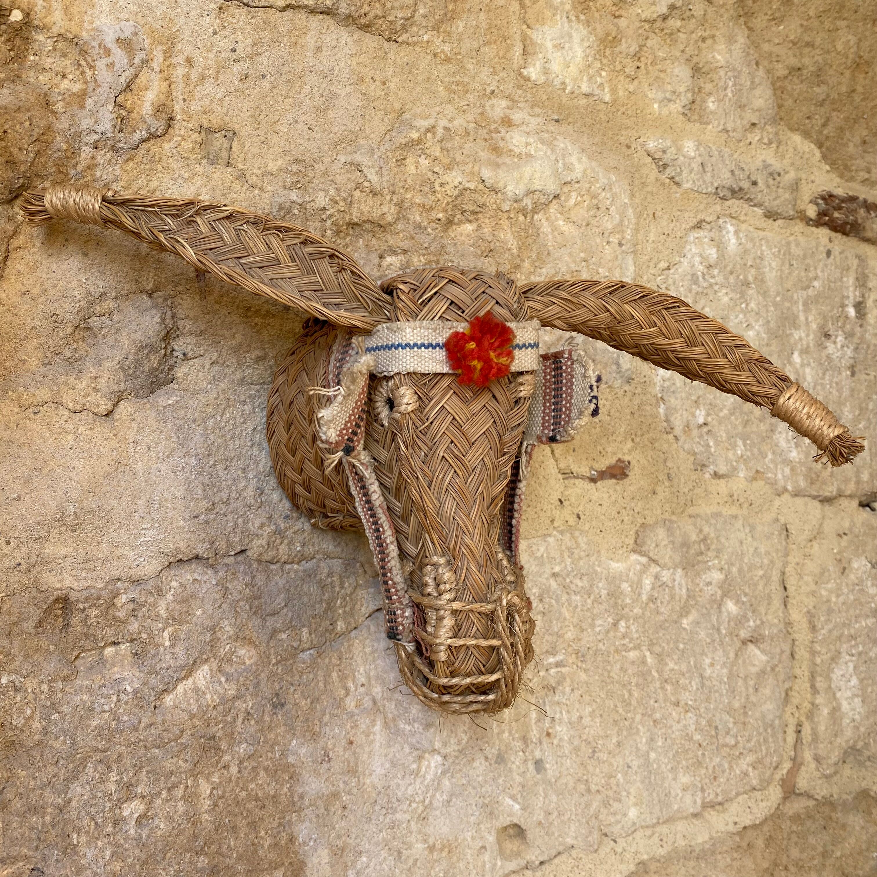 Straw donkey head trophy