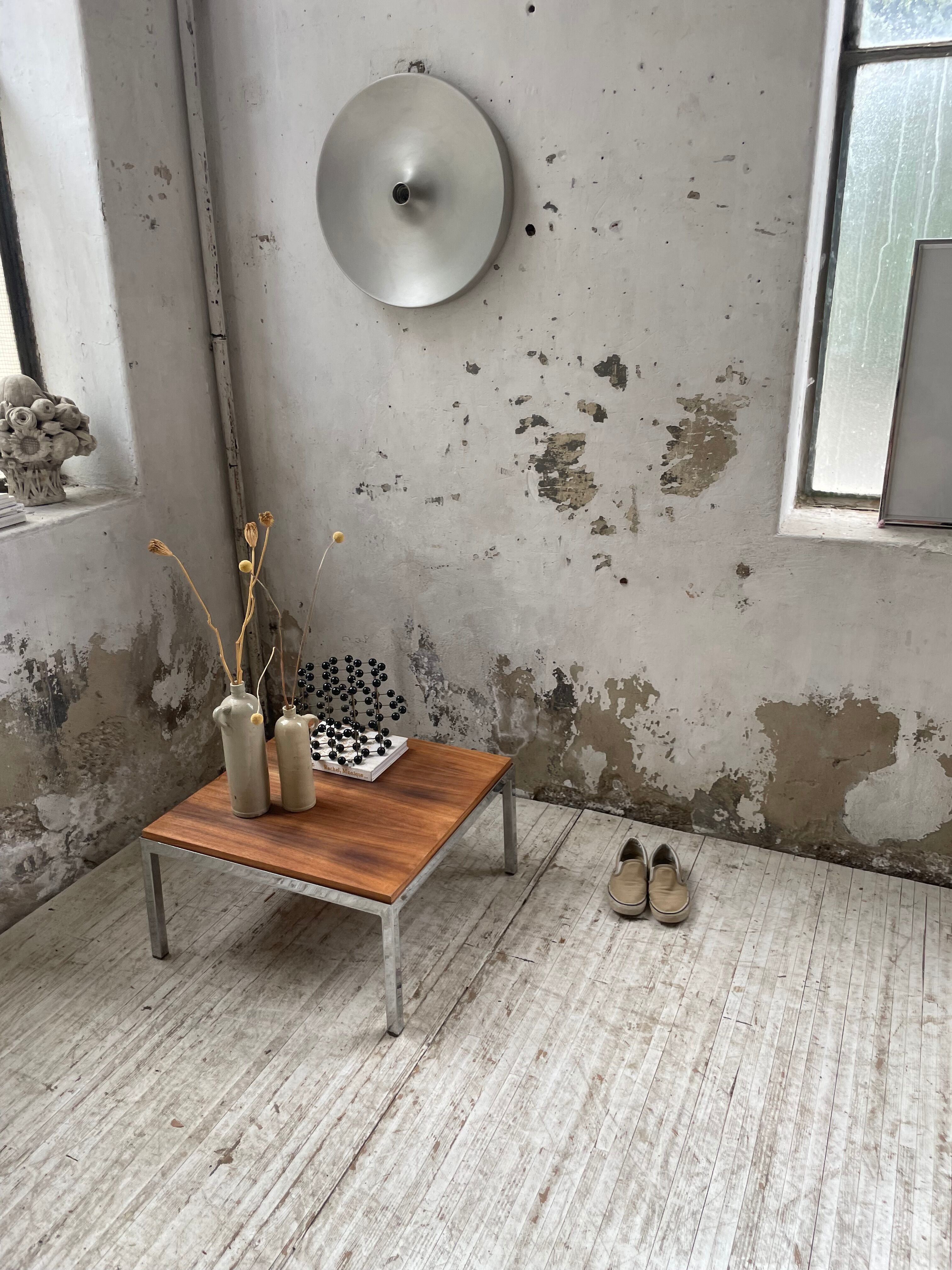 Walnut and modernist chrome coffee table