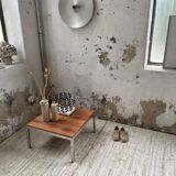 Walnut and modernist chrome coffee table