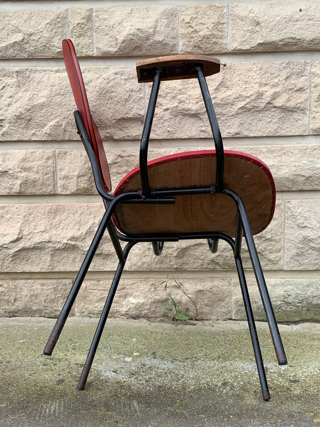 Fauteuil de bureau en métal bois et skaï 1950