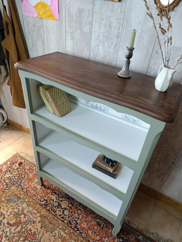 Bibus vert de gris, bois foncé et toile de Jouy