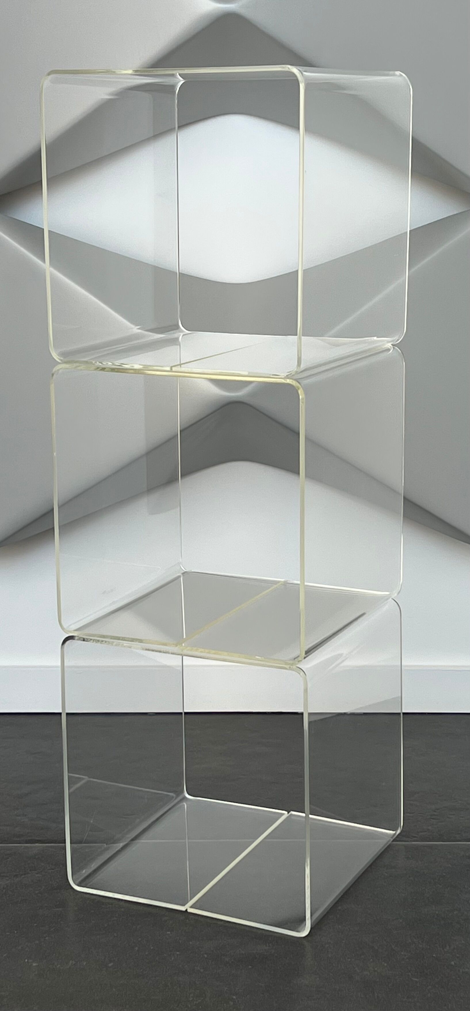 Side table, cube shelf in plexiglass by Michel Dumas, France 70s