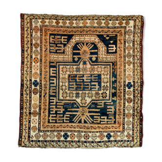 Antique Dagestan Kazak Rug 124x114 cm Caucasian, Gold, Blue, Rust Square Medium