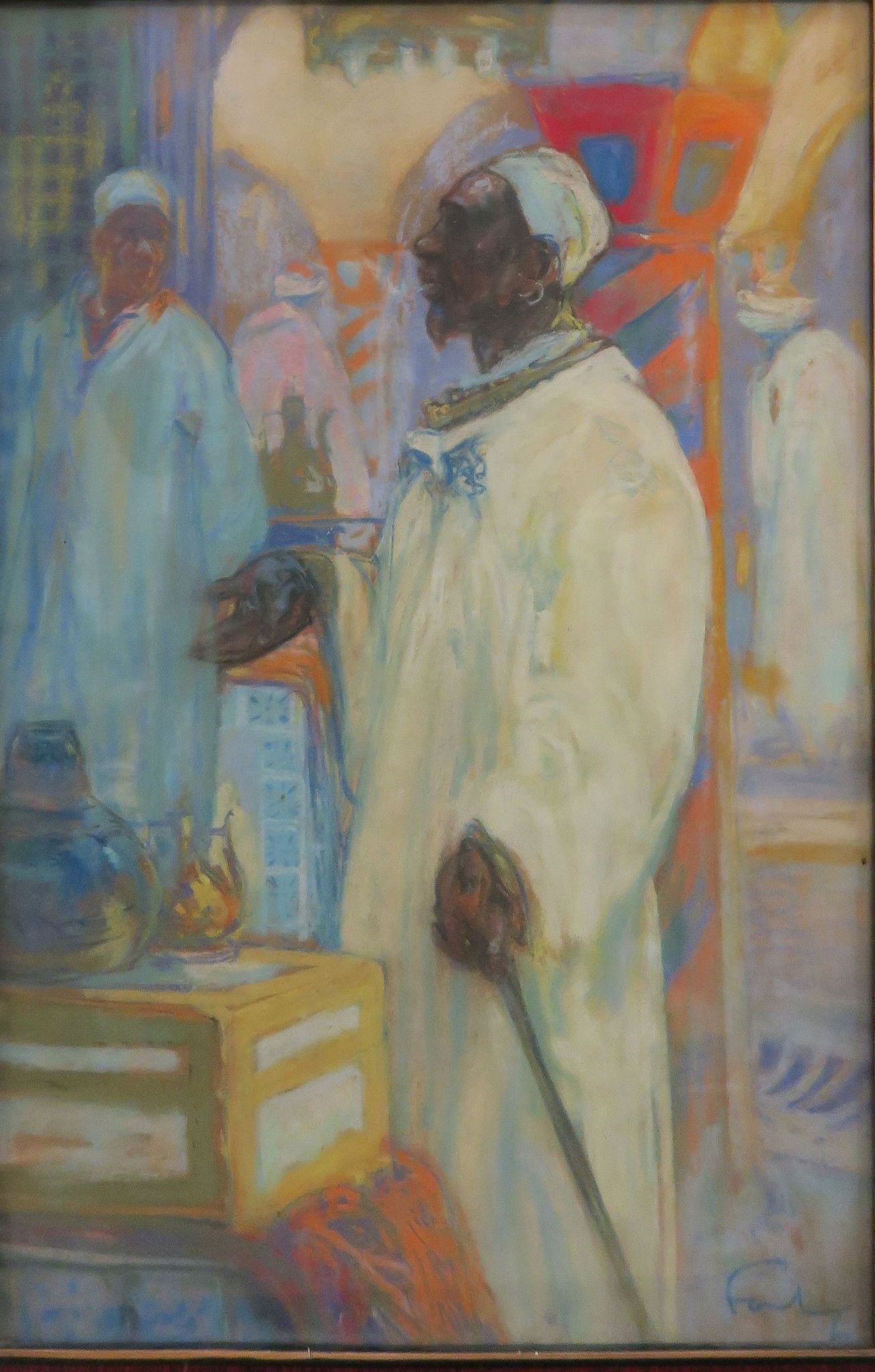 Tableau marchandage au souk, scène orientaliste 46x30cm, Louis Fortuney (1875-1951)