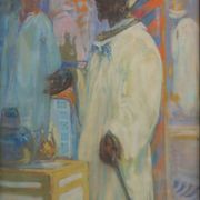 Tableau marchandage au souk, scène orientaliste 46x30cm, Louis Fortuney (1875-1951)