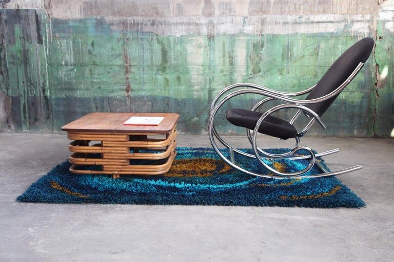 1970s chrome and black velvet sculptural rocking chair