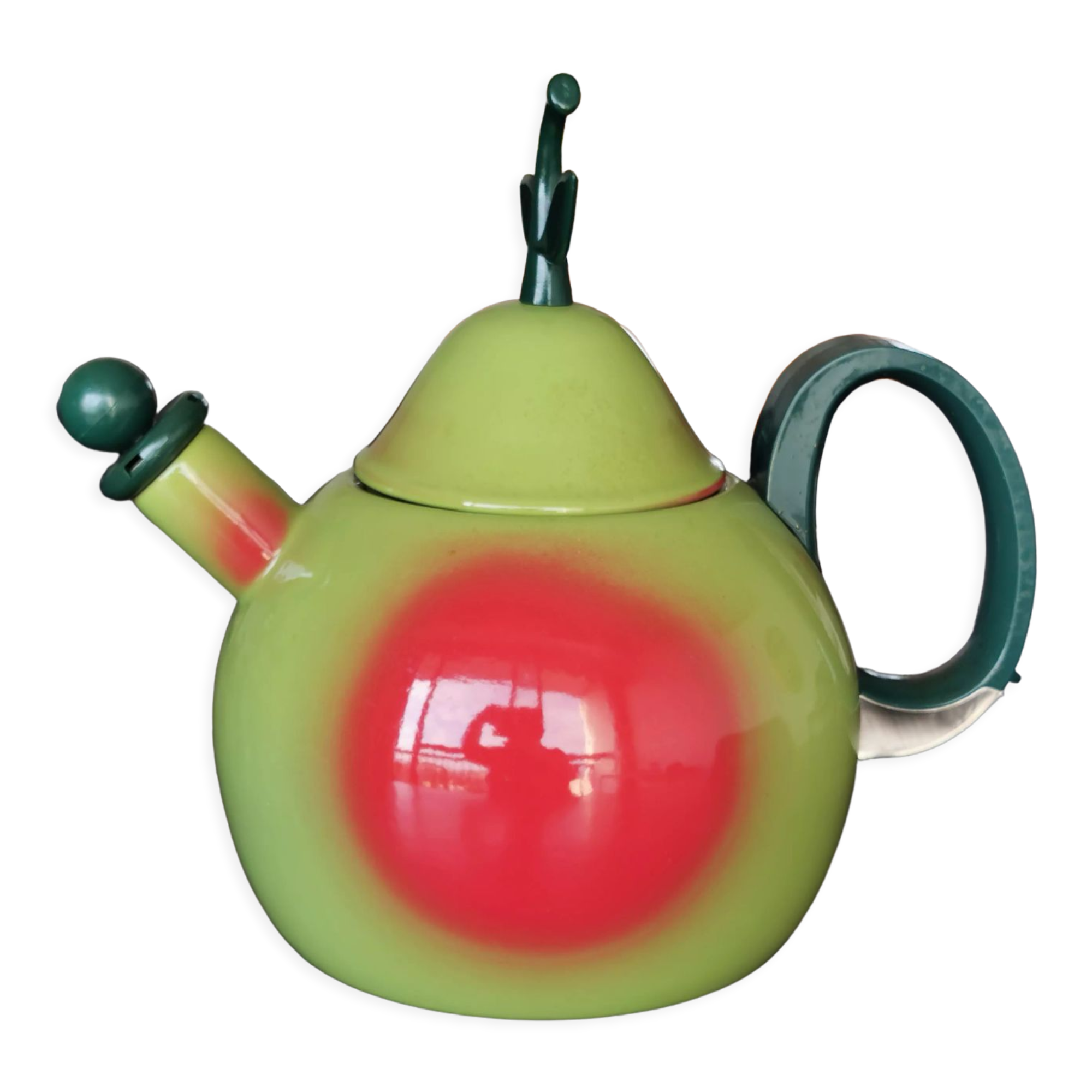 Vintage Copco enamel pear-shaped whistling kettle