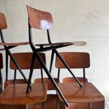 Set of 4 Eromes Marko Holland 1960s Chairs — Dark Wood Veneer Seats, Black Metal Frames