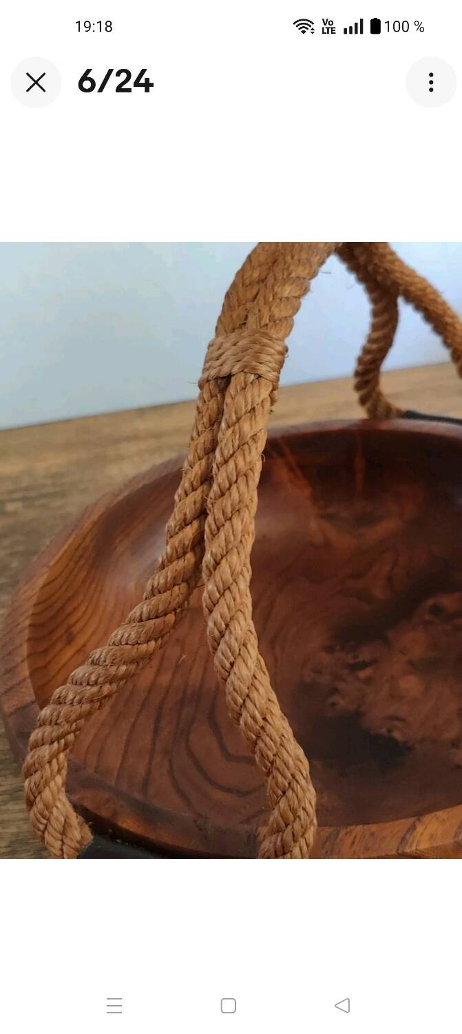 Adrien Audoux and Frida Minet rare basket in solid oak and rope