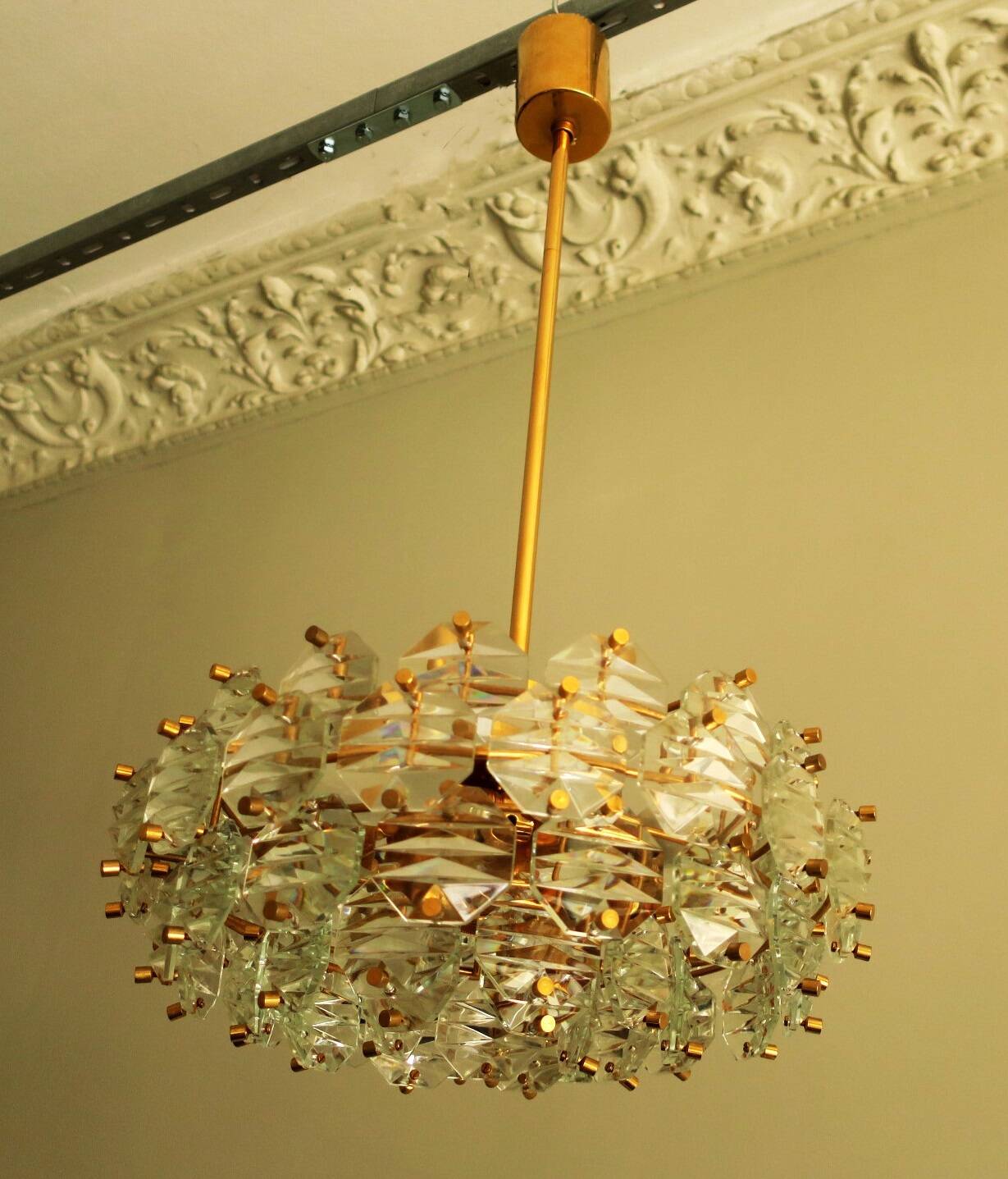Kinkeldey gold plated and faceted glass chandelier, 1960s
