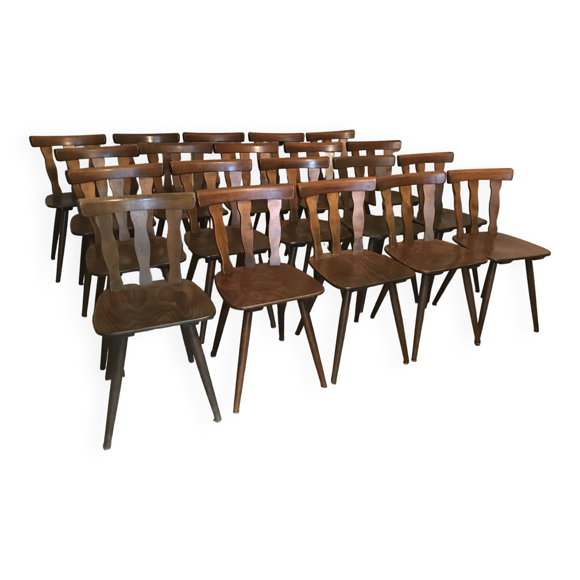 Lot of 20 brasserie-style bistro chairs 1960's