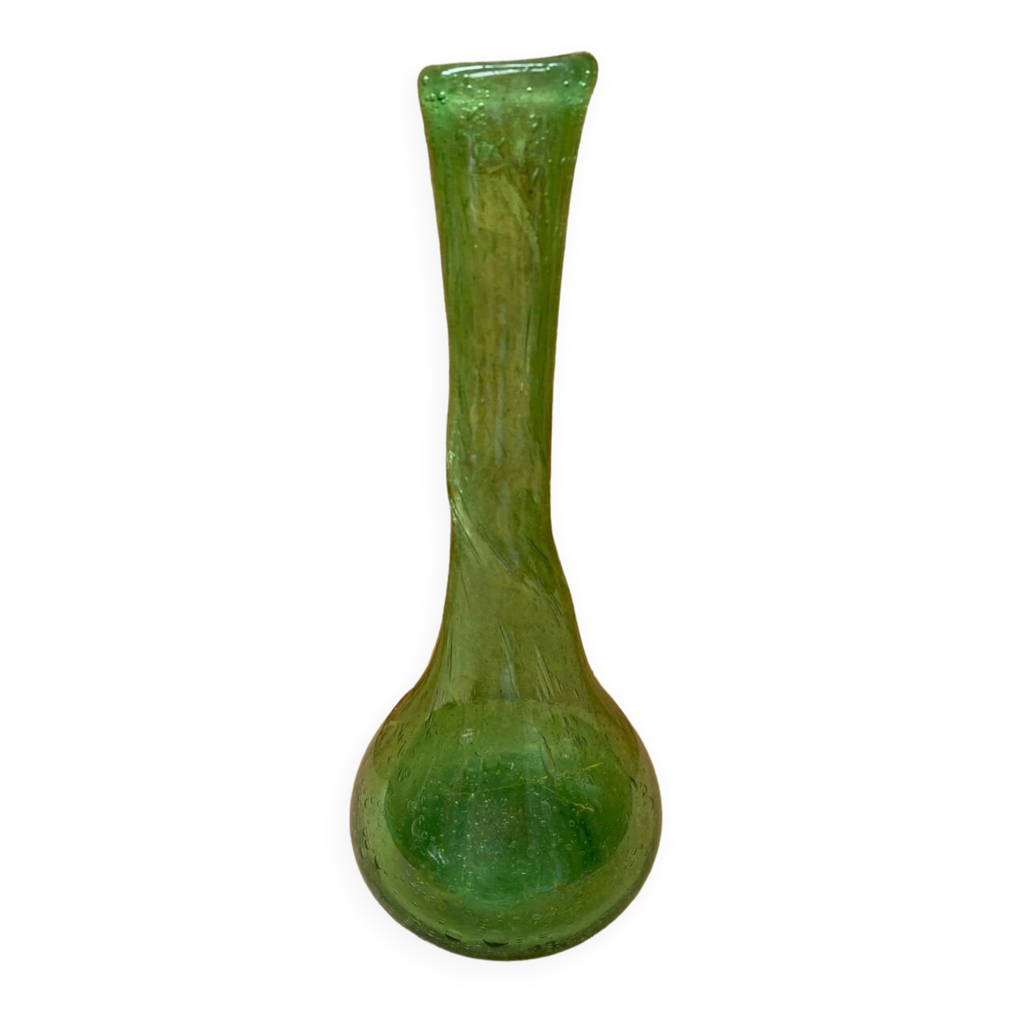 Vase soliflore style biot blown glass bubbled green vintage