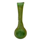 Ancien vase soliflore style biot verre soufflé bullé vert vintage