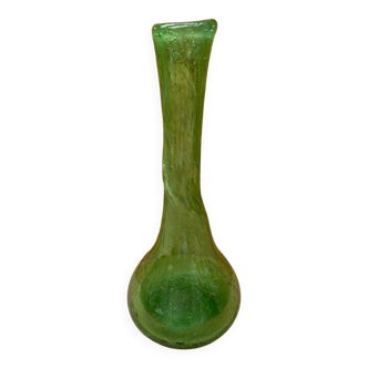Ancien vase soliflore style biot verre soufflé bullé vert vintage