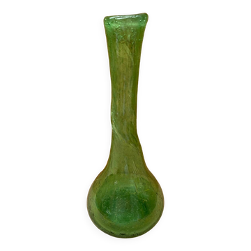 Ancien vase soliflore style biot verre soufflé bullé vert vintage