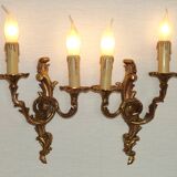 Stylish Vintage French Bronze Double Wall Sconces with Acanthus Leaf Detail