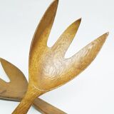 Couverts à sculpté salades à la main du milieu du siècle