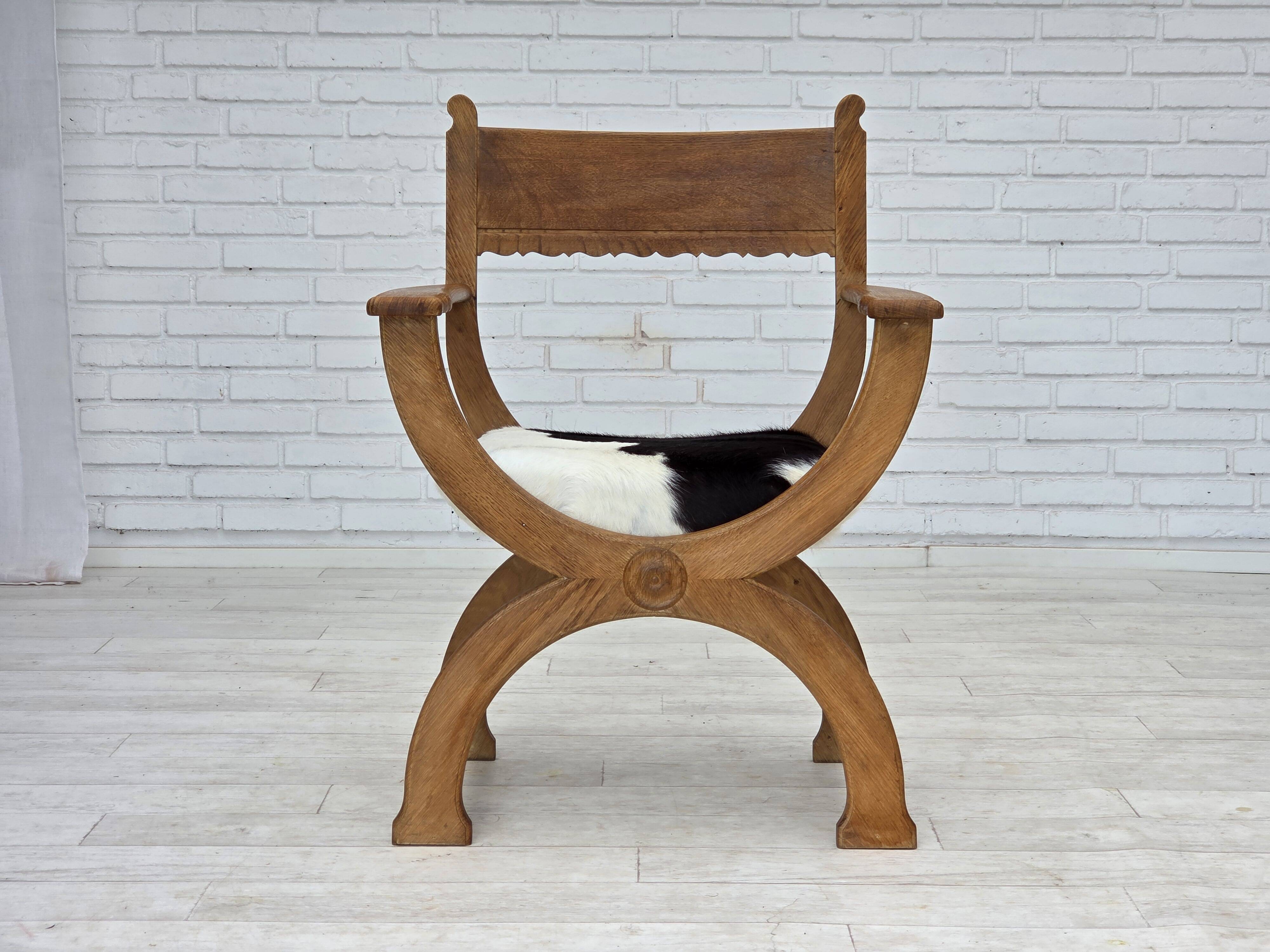 1960s, Danish armchair, completely reupholstered, furniture cowhide, oak.