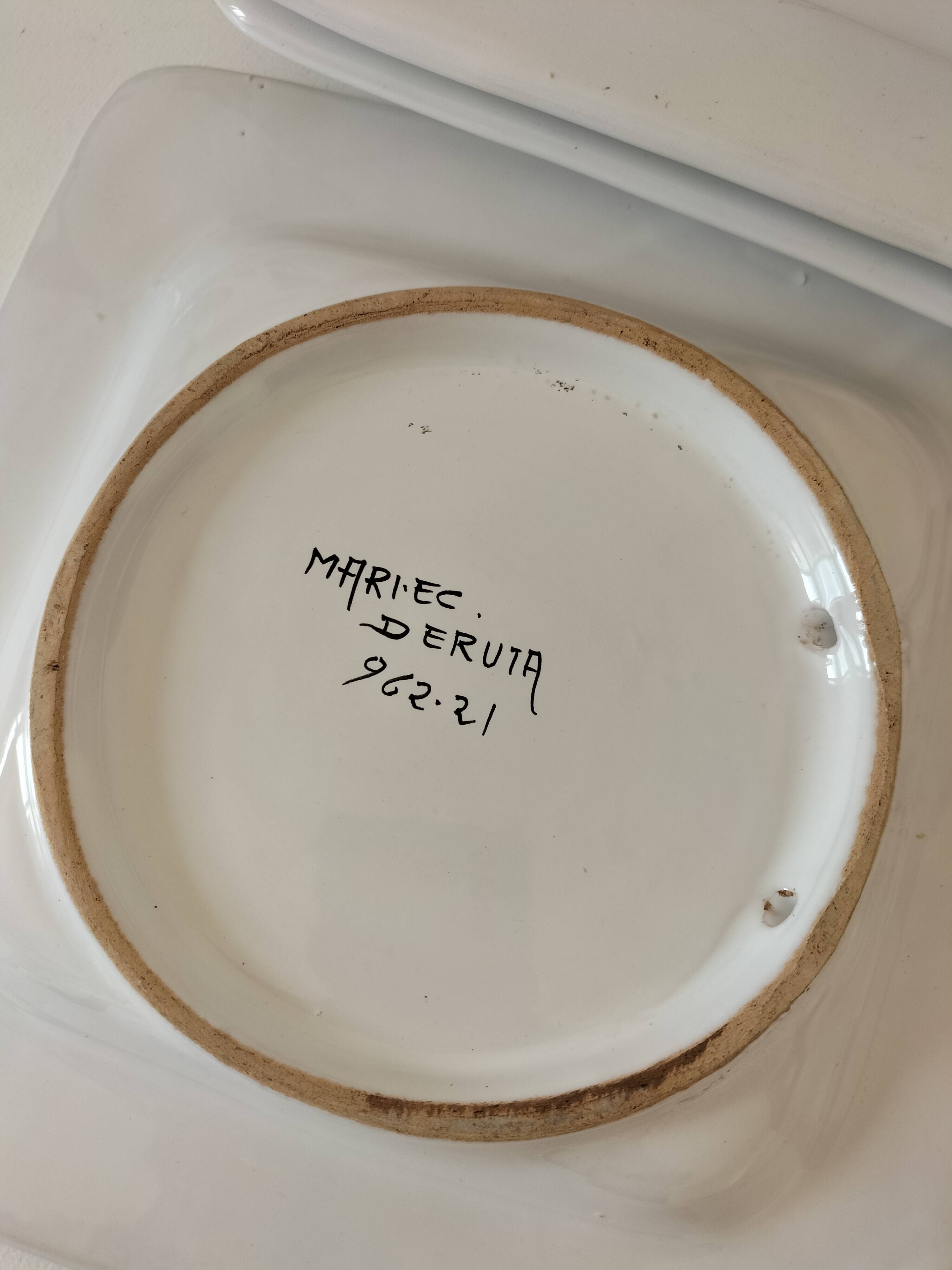 Trio of square Deruta plates signed MARI E.C., botanical decoration 962.21