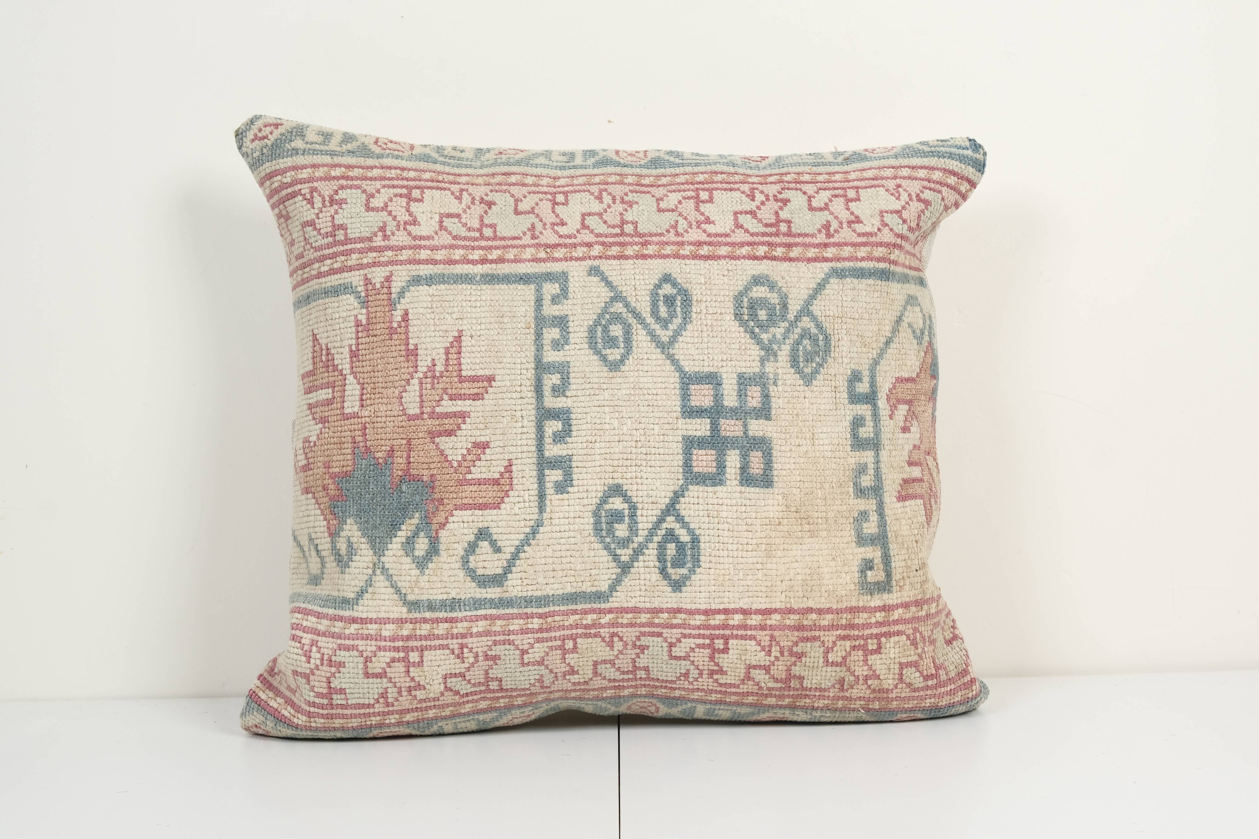 22" x 24" Vintage Oushak Pillow Cover with Soft Muted Colors, Organic Wool Tribal Ethnic Cushion