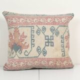 22" x 24" Vintage Oushak Pillow Cover with Soft Muted Colors, Organic Wool Tribal Ethnic Cushion