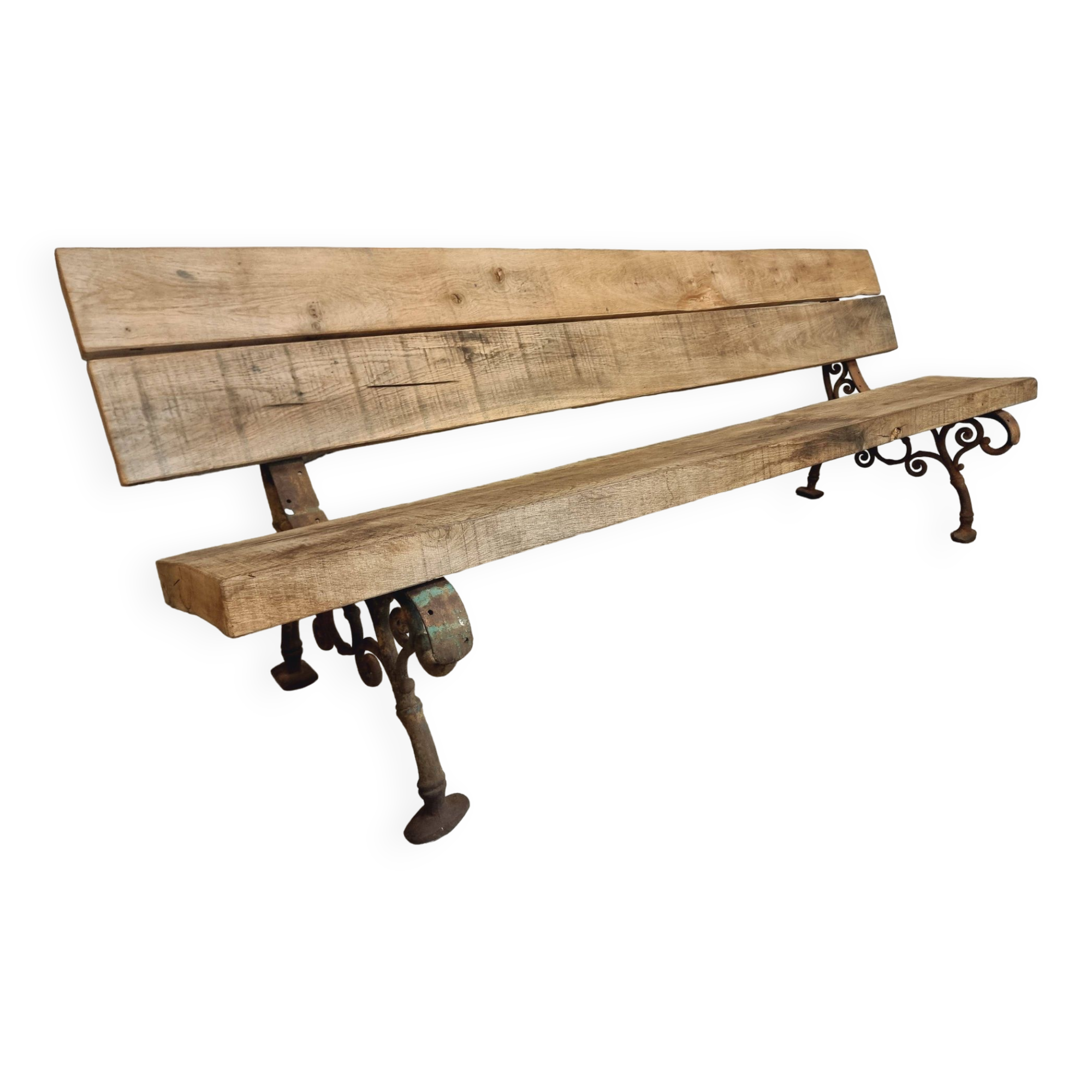 Antique garden bench French park bench oak with cast iron 218 cm